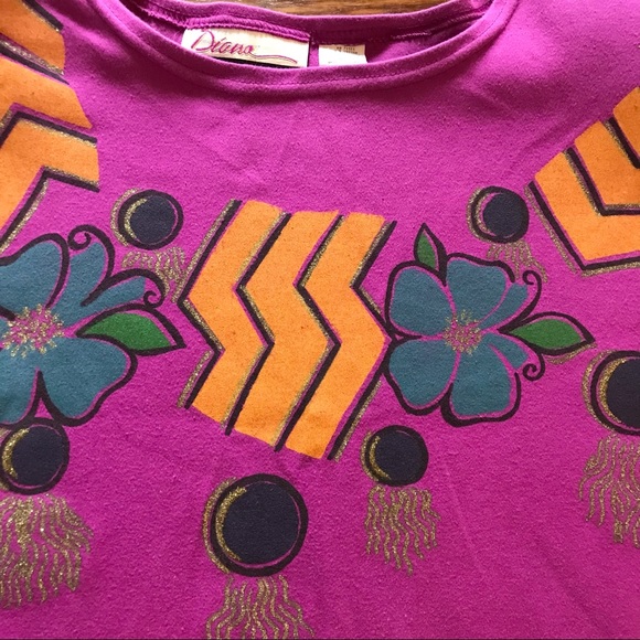 Vintage 90s Oversized Graphic Design Hot Fuchsia Shoulder Pad Top Size 14 - Picture 4 of 6